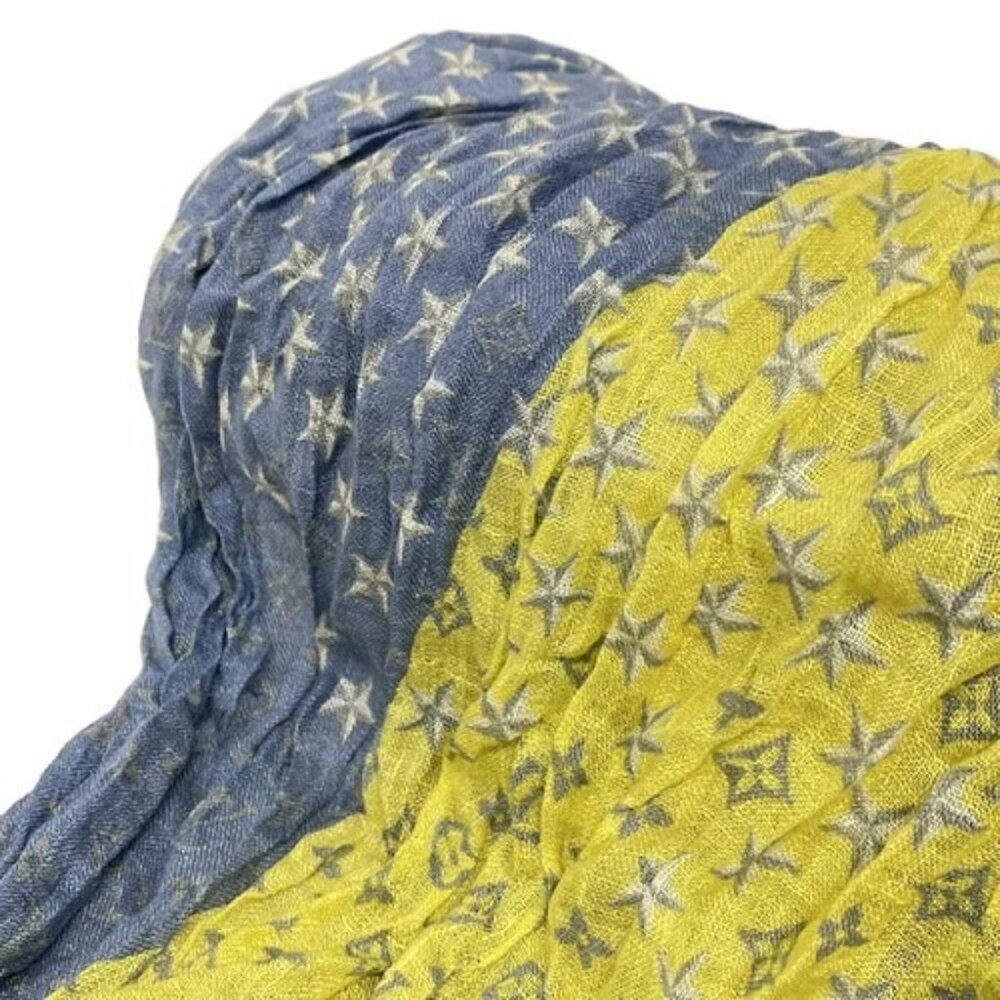 LOUIS VUITTON - Light Blue Dark Brown Multi Unconfirmed Scarf Hemp Silk - Picture 4 of 6